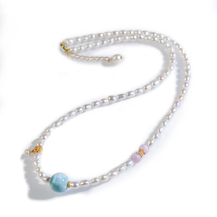 Buddha Stones925スターリングシルバー 天然パール ラリマー シンセリティネックレスペンダント