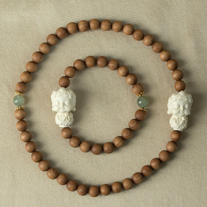 Buddha Stones白檀 和田翡翠 象牙 フルーツグリーンターラ 守護ブレスレット