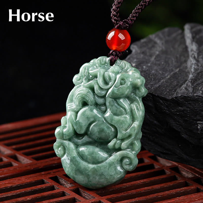 Buddha Stones天然翡翠12星座繁栄ネックレスペンダント - 馬 - image 20