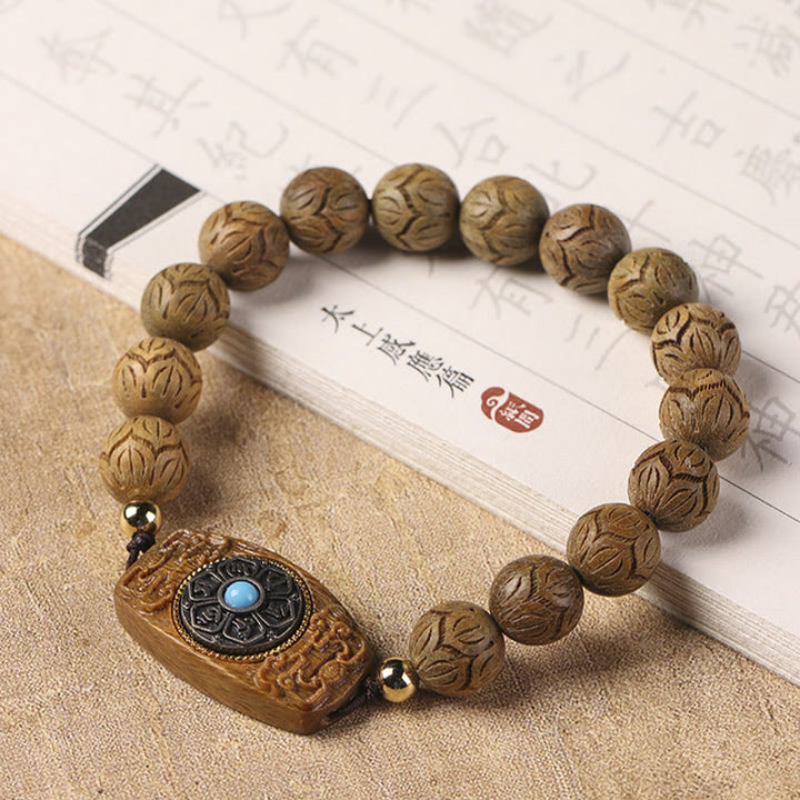 Buddha Stonesグリーンサンダルウッド黒檀サンダルウッドオーム・マニ・パドメ・フム癒しのブレスレット