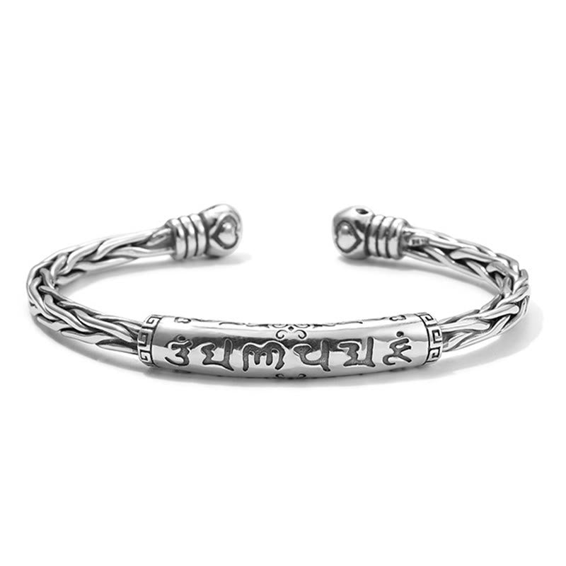 チベットのBuddha Stonesオム・オーム・マニ・パドメ・フム彫刻入り フォーカス カフ ブレスレット バングル
