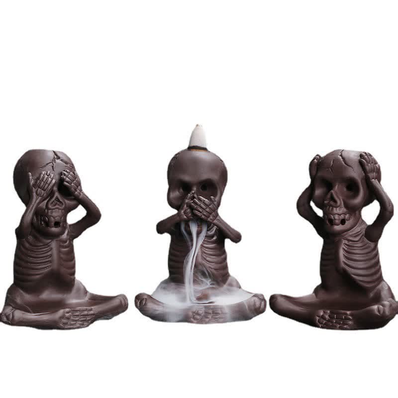 Buddha Stones小さな頭蓋骨 ゴースト 紫粘土 逆流煙噴水 平和香炉 装飾