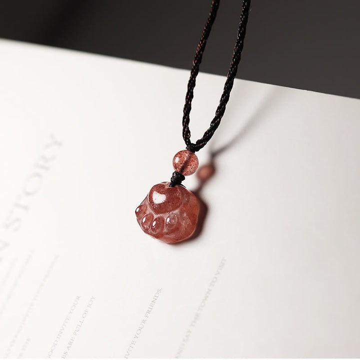 Buddha Stonesストロベリークォーツ 愛らしい猫の爪 ヒーリングネックレスペンダント - ストロベリークォーツ（愛♥癒し） - image 1