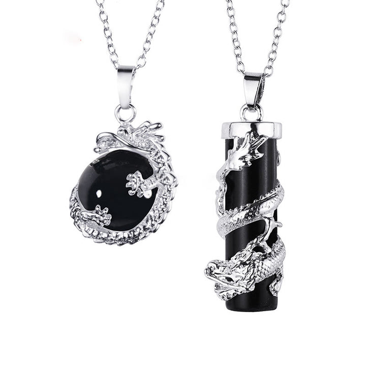 Buddha Stones2ピース ドラゴンラップ ラウンドボール ジェムストーン カップルネックレス ペンダント