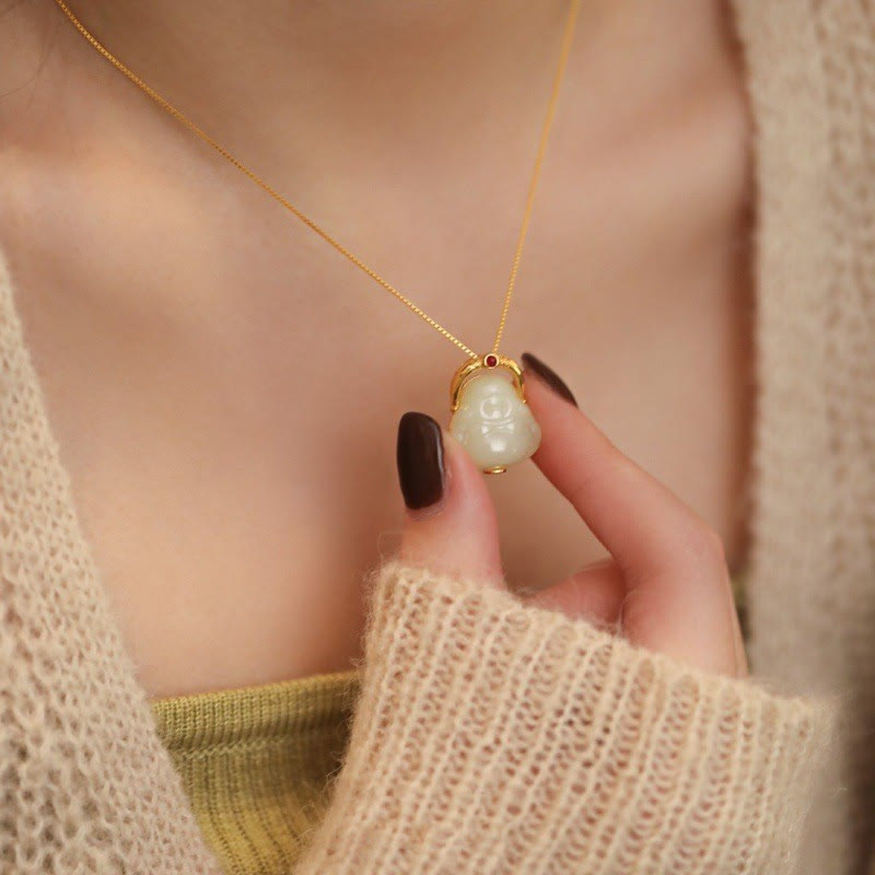 Buddha Stones925 スターリングシルバー 天然和田翡翠 笑う仏陀 豊穣のチェーンネックレスペンダント - image 3