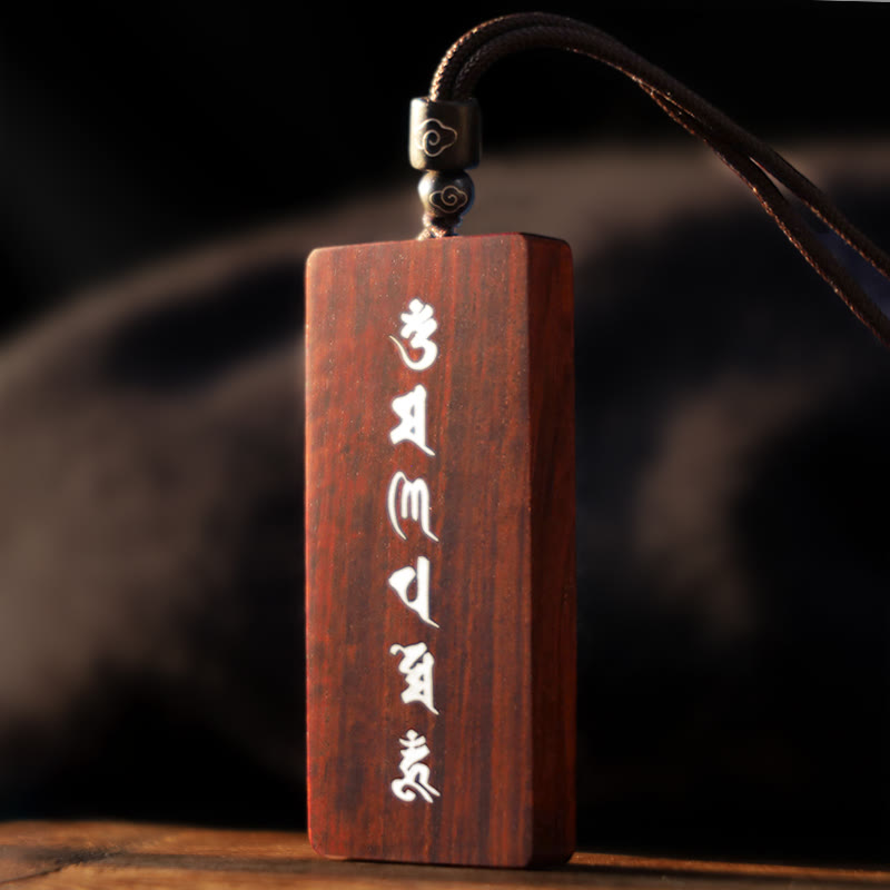 Buddha Stones999 スターリングシルバー小葉紫檀黒檀オーム・マニ・パドメ・フム象嵌 守護ネックレスペンダント - image 5