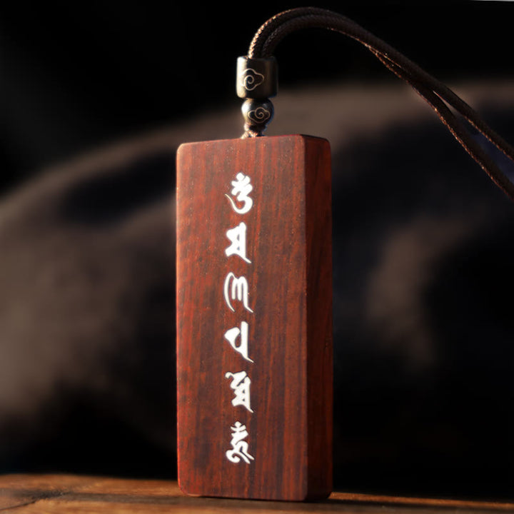 Buddha Stones999 スターリングシルバー小葉紫檀黒檀オーム・マニ・パドメ・フム象嵌 守護ネックレスペンダント - image 5