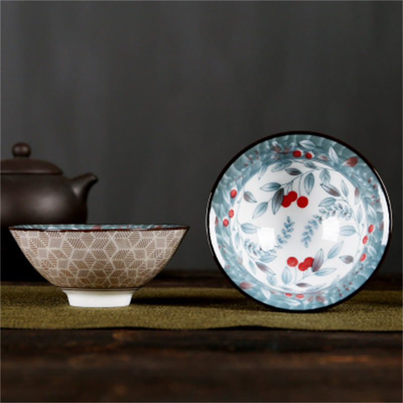 Buddha Stones、花、フーキャラクター、山、蓮、桜、陶器のティーカップ、カンフーティーカップ