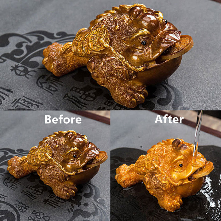 Buddha Stones色が変わる風水 富と幸運のカエル 銅貨 ティーペット 樹脂製置物 装飾