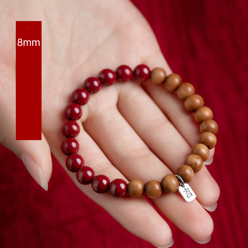 Buddha Stones925スターリングシルバー ピーチウッド シナバー 邪悪な霊を払うブレスレット