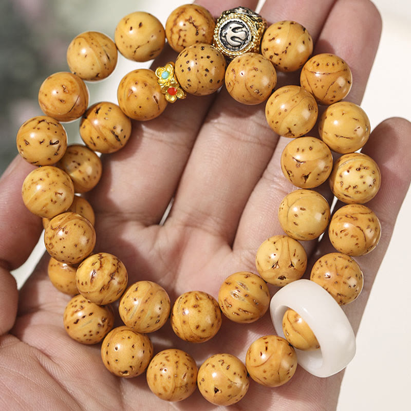 Buddha Stonesチベット天然紫金鼠菩提樹の富ダブルラップブレスレット