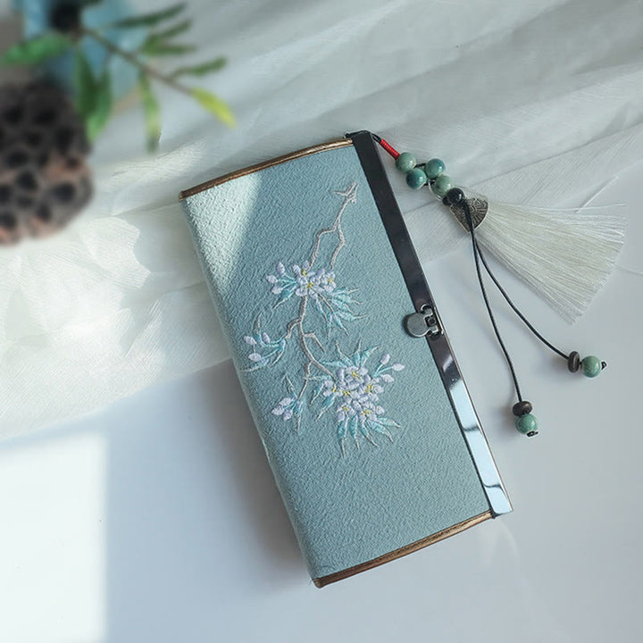 Buddha Stonesの花、梅、桃の花、竹の両面刺繍、大容量のキャッシュホルダーウォレット、ショッピングバッグ - 緑の梨の花 - image 14