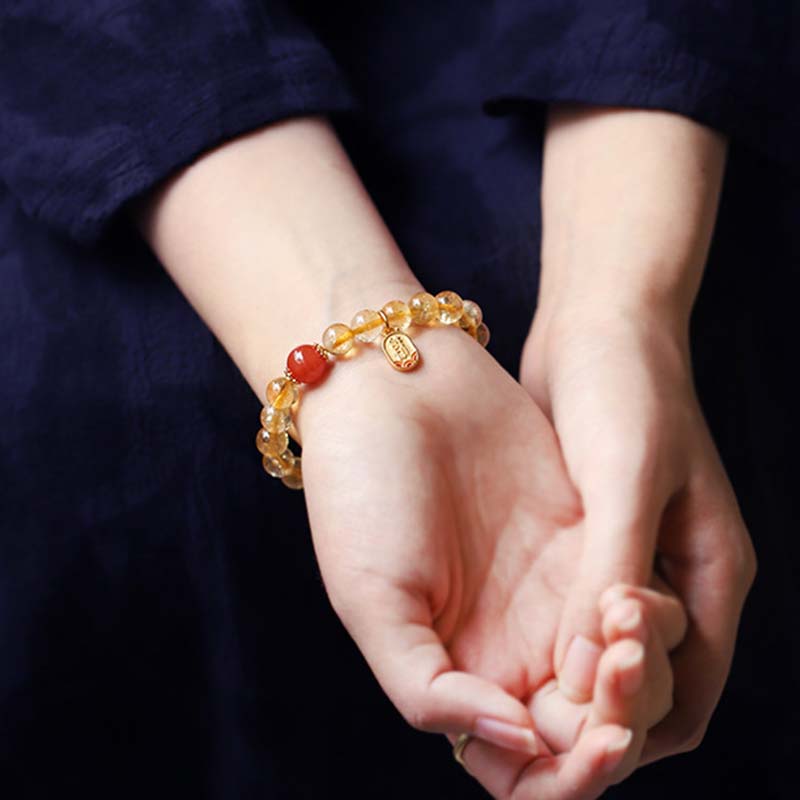 Buddha Stonesシトリン レッドアゲート 幸運のチャームブレスレット