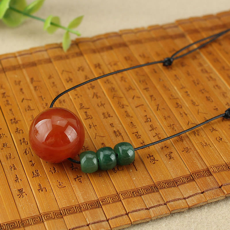 Buddha Stones赤瑪瑙 緑アベンチュリン 緑菩提樹シードビーズ 落ち着いたレザーロープネックレスペンダント