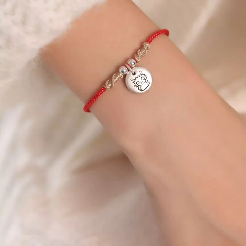 Buddha Stonesハンドメイド999スターリングシルバードラゴン年かわいい中国の十二支幸運編みブレスレット