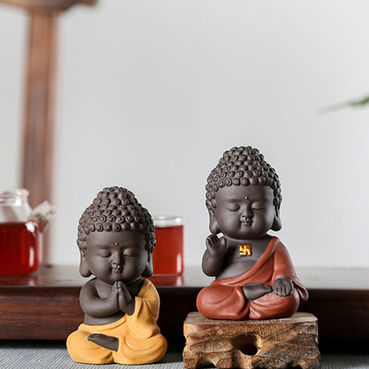 Buddha Stones小さな仏像 セレニティ 紫粘土 ホームデスクデコレーション