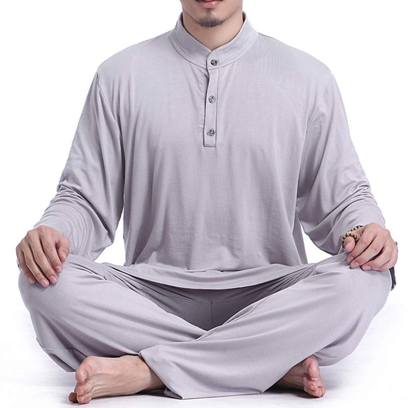 Buddha Stones瞑想 祈り スピリチュアル 禅 太極拳 練習 ヨガ ウェア メンズ セット - グレー - US/UK/AU44、 EU54 (3XL) - image 0