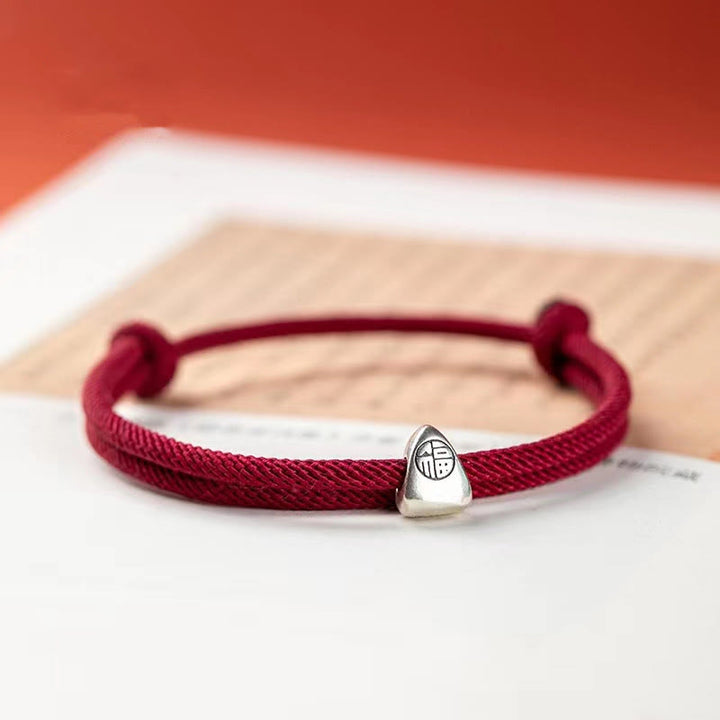 Buddha Stones925 スターリングシルバー 福文字 祝福 ハンドメイド 編み込みブレスレット