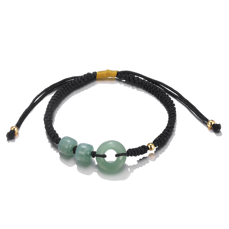 Buddha Stones2個入り グリーンアベンチュリン ホワイトジェイド 平和バックル 幸運 編み込み カップルブレスレット