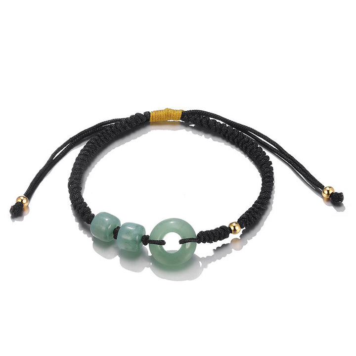 Buddha Stones2個入り グリーンアベンチュリン ホワイトジェイド 平和バックル 幸運 編み込み カップルブレスレット
