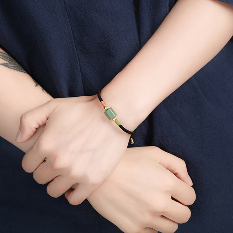 Buddha Stonesチベット ハンドメイド グリーンアベンチュリン レッドストーン マラカイト 幸運の守護 編み込みロープブレスレット