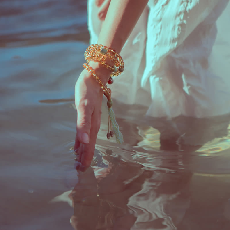 Buddha Stones 108マーラー数珠ビーズ 925 スターリングシルバー シトリン サンダルウッド ターコイズ 守護 繁栄 ブレスレット - image 4