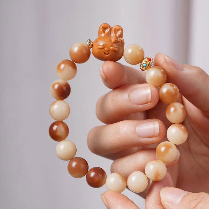 天然Buddha Stones愛らしいウサギの平和ブレスレット