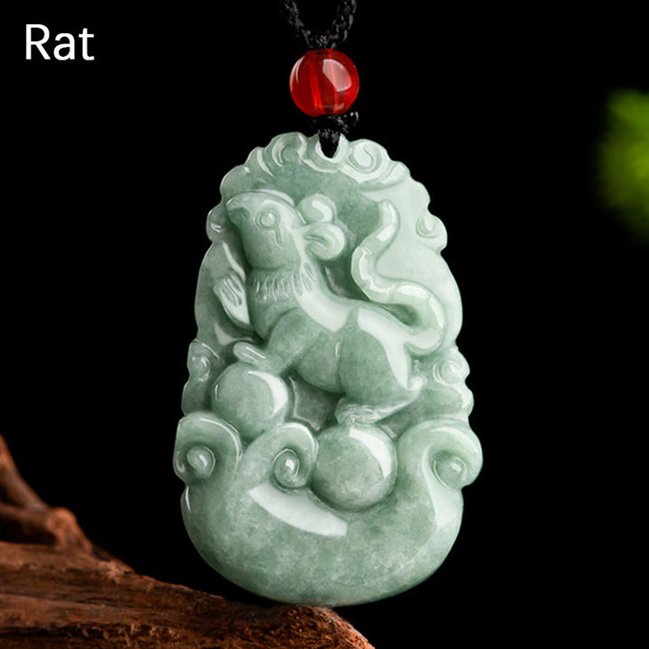 Buddha Stones天然グリーン翡翠 12星座 幸運 繁栄 ネックレス ペンダント