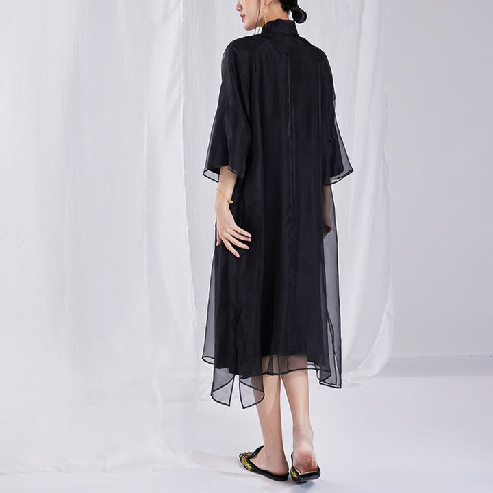 Buddha Stones 100% マルベリーシルク 6匁 ドレス ヴィンテージ フラワー バタフライ 刺繍 チーパオ ドレス レディース チャイナドレス - image 18