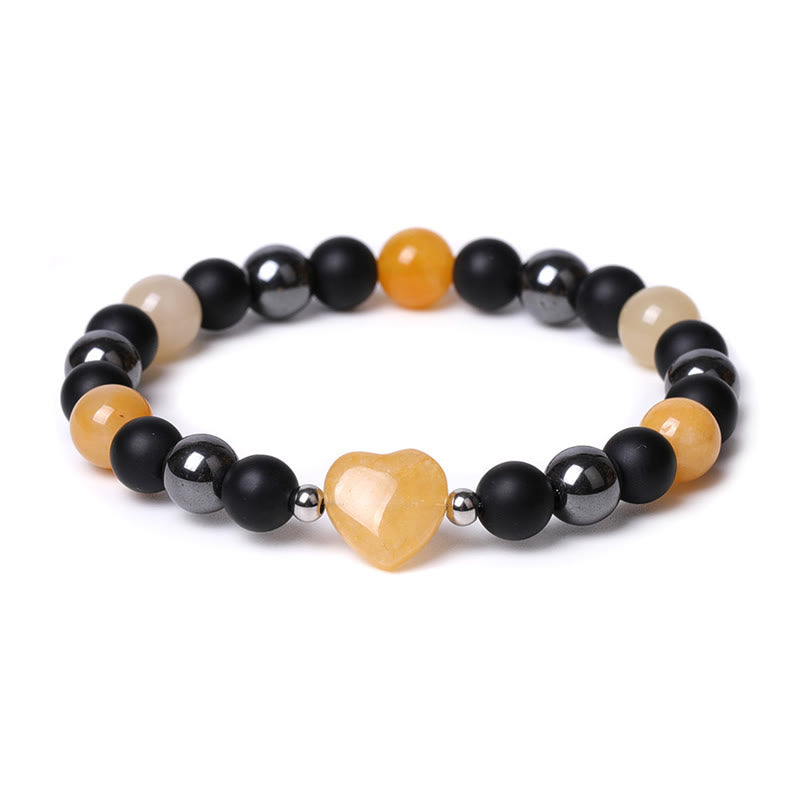 Buddha Stonesブラックオニキス タイガーアイ ストーン クリスタル ラブハート プロテクション ブレスレット