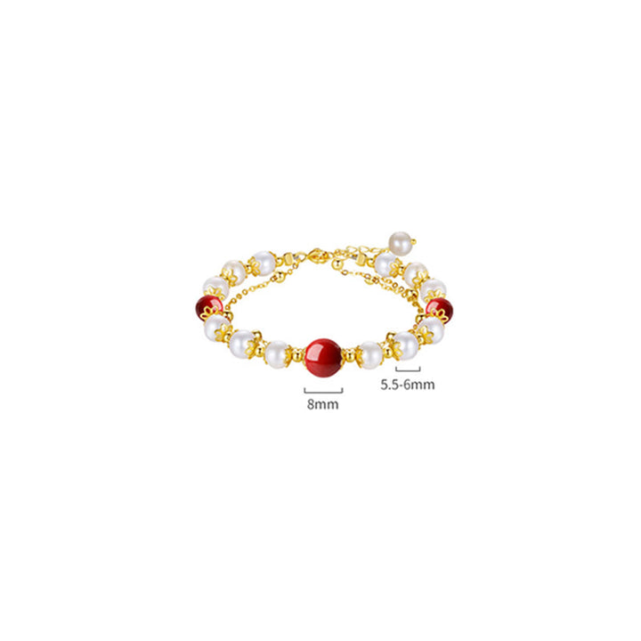 Buddha Stones925スターリングシルバー パール シナバー ウィズダムビーズ ダブルレイヤーチェーンブレスレット