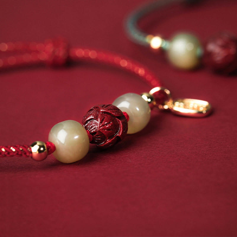 Buddha Stones14K ゴールドメッキ 和田翡翠 辰砂 蓮華 幸運 手作り ロープブレスレット - image 3