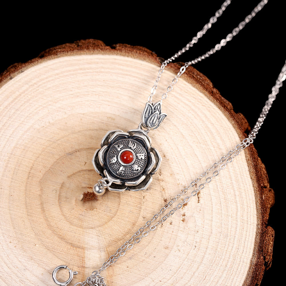 Buddha Stones925スターリングシルバーオーム・マニ・パドメ・フムフム ロータスピースネックレス ペンダント イヤリング - image 3