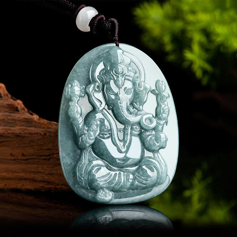 Buddha Stones天然翡翠 ガネーシャ ガンパティ 象の守護お守りネックレスペンダント - image 3