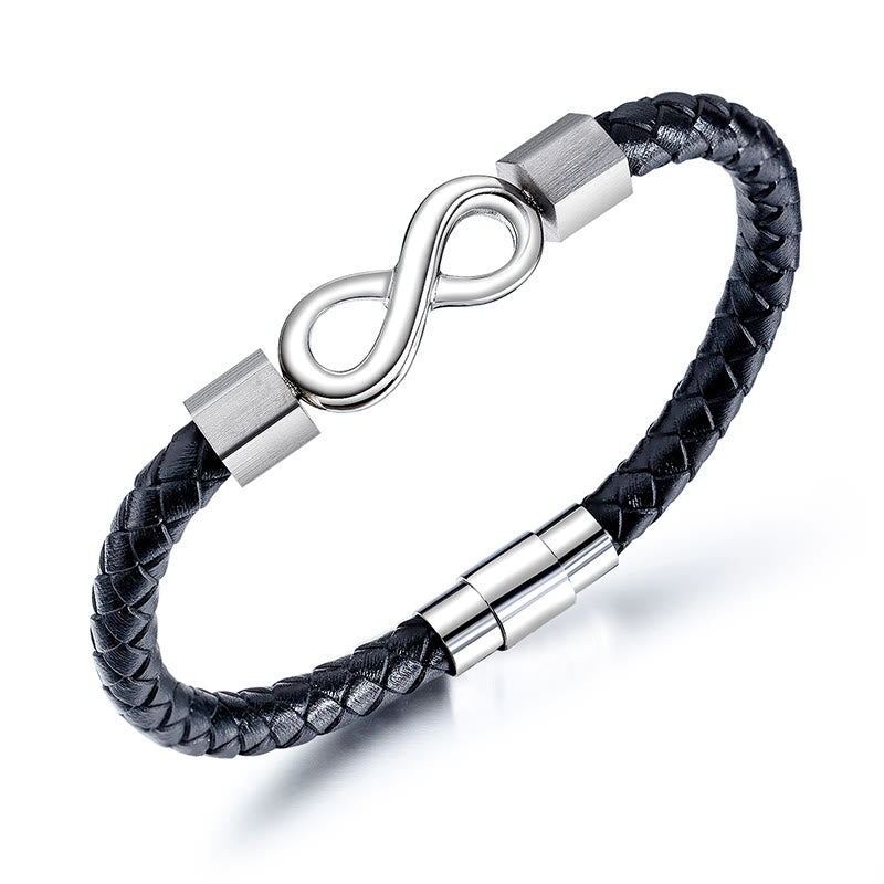 Buddha Stonesエンドレスノット チタンスチール インフィニティレザー ウィーブ バランスブレスレット