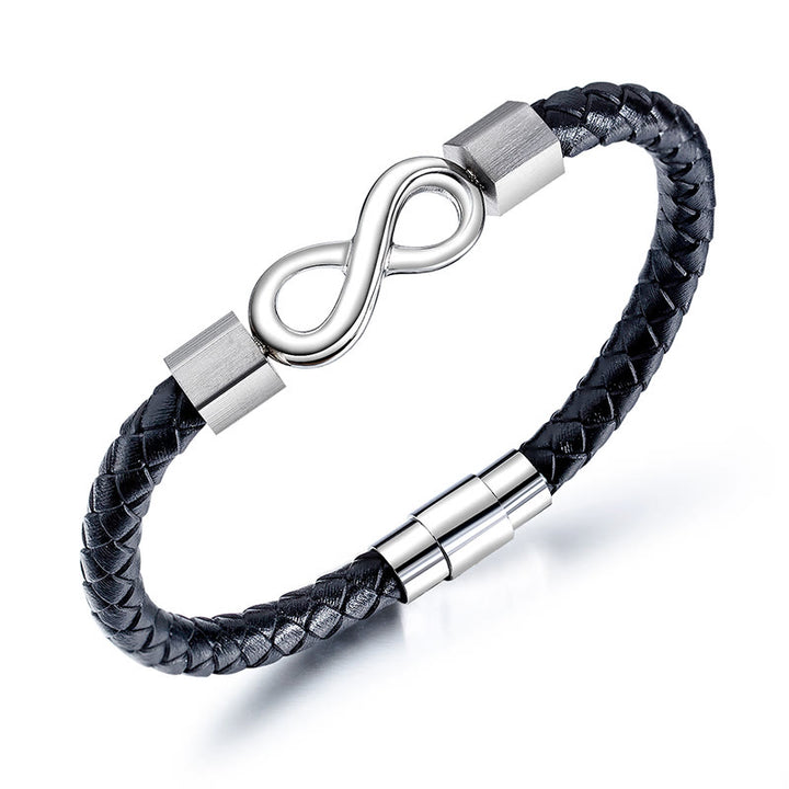 Buddha Stonesエンドレスノット チタンスチール インフィニティレザー ウィーブ バランスブレスレット