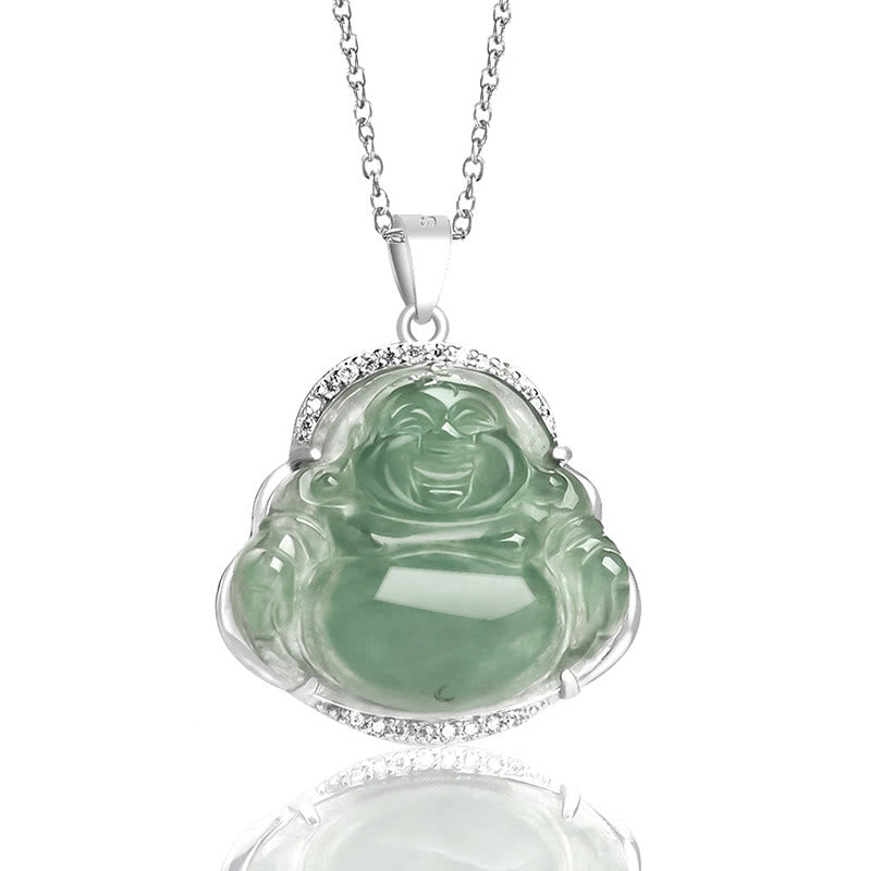 Buddha Stones925スターリングシルバー 笑う仏陀 天然翡翠 幸運 繁栄 ネックレス チェーン ペンダント - image 2