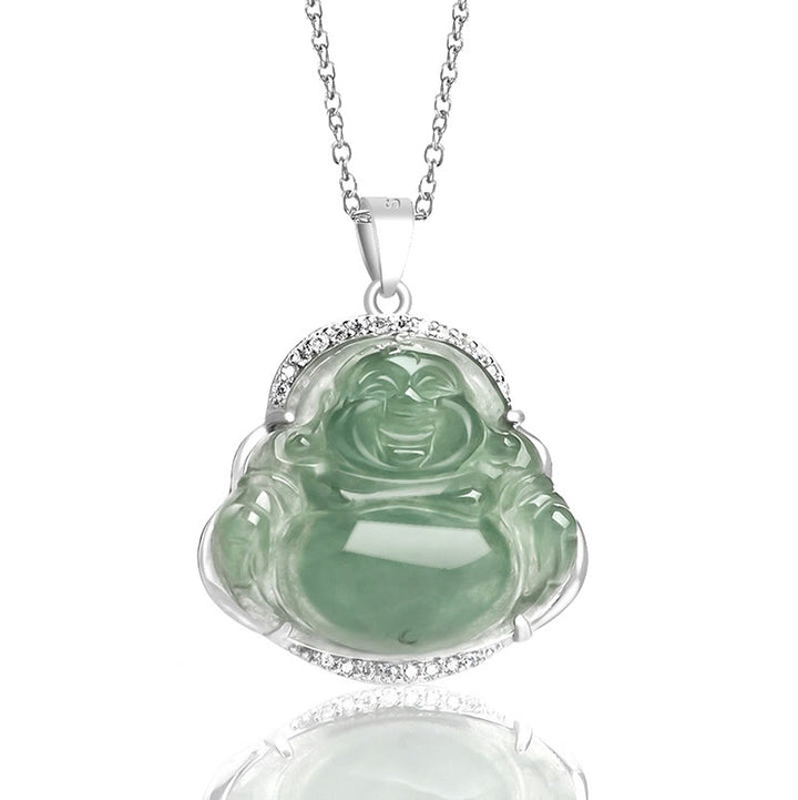 Buddha Stones925スターリングシルバー 笑う仏陀 天然翡翠 幸運 繁栄 ネックレス チェーン ペンダント - image 2