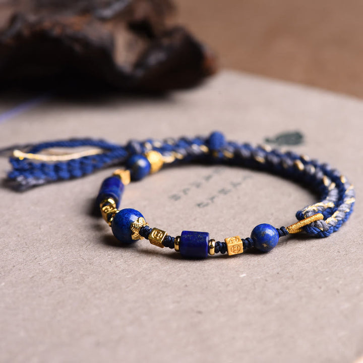 Buddha Stonesハンドメイド天然ラズライトビーズポジティブロープブレスレット