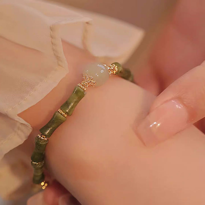 Buddha Stones14K銅メッキ ペリドット 和田翡翠 竹模様 幸運ブレスレット