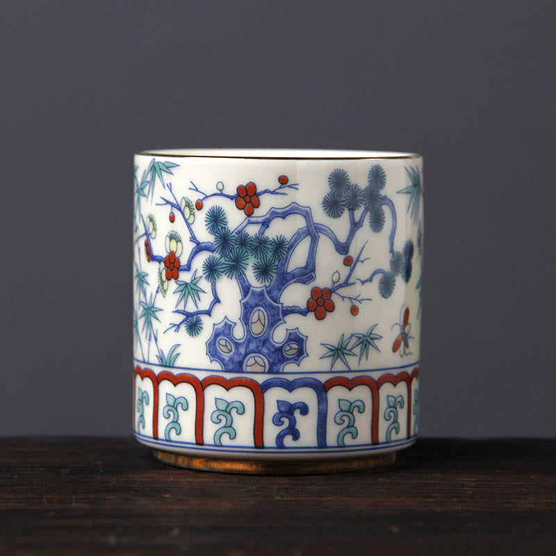 Buddha Stonesヴィンテージ 梅の花 松 竹 鳳凰 麒麟 獅子舞 陶器 ティーカップ ティーカップ