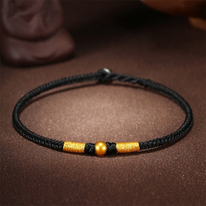 Buddha Stones999 ゴールドビーズ 幸運 キングコングノット ハンドメイド 編み込み 守護ブレスレット