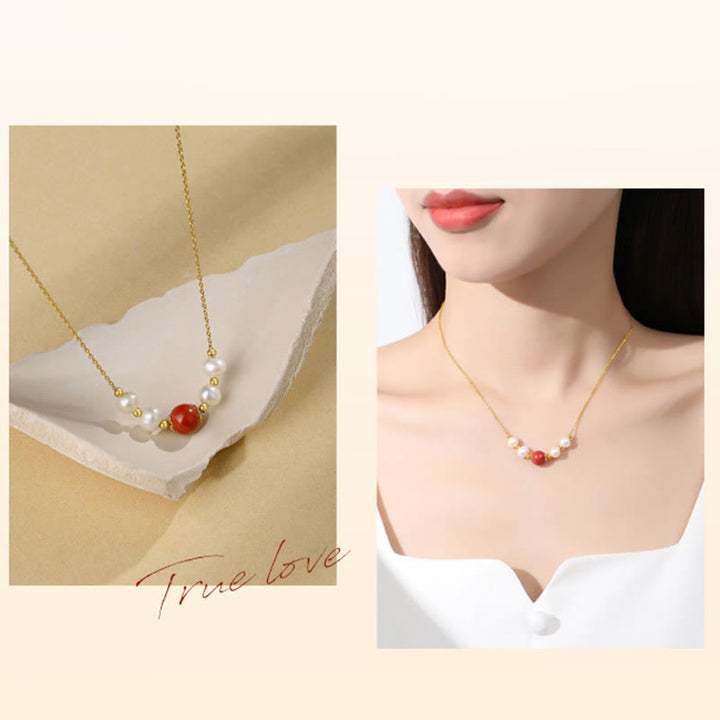 Buddha Stones925スターリングシルバー パール シナバー シンセリティヒーリングビーズチェーンネックレスペンダント