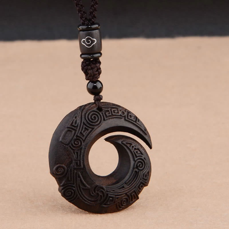 Buddha Stones小葉 紫檀 黒檀 幸運を呼ぶ デザインパターン 守護 ネックレス ペンダント