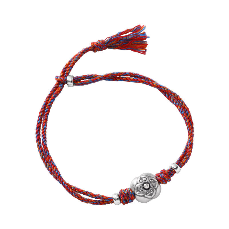 Buddha Stones999 スターリングシルバー 柿 幸運 マルチカラー 編み込みブレスレット