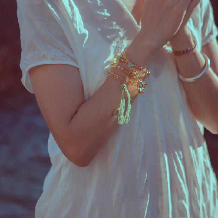 Buddha Stones 108マーラー数珠ビーズ 925 スターリングシルバー シトリン サンダルウッド ターコイズ 守護 繁栄 ブレスレット - image 2