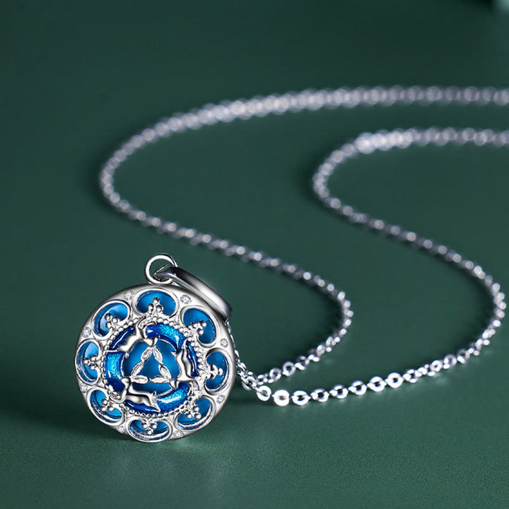 Buddha Stones925スターリングシルバー ラウンドターコイズ 3匹のウサギ バランスネックレスペンダント
