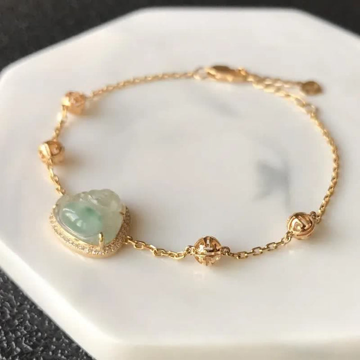Buddha Stones笑う仏陀 翡翠 豊穣のチェーンブレスレット