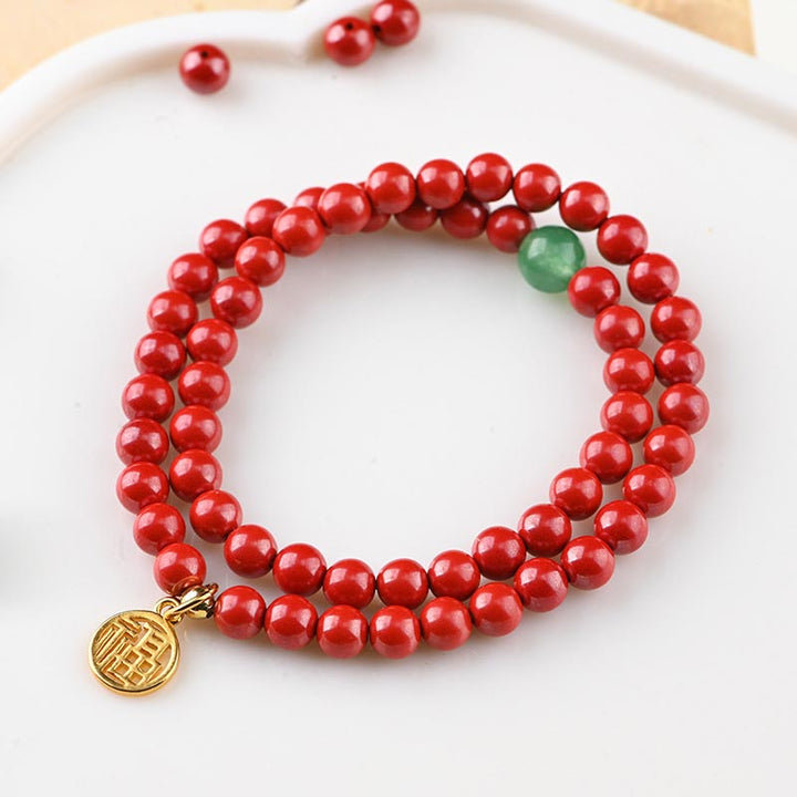 Buddha Stonesチベット辰砂グリーンアベンチュリン幸運ブレスレットネックレス