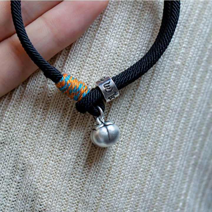 Buddha Stones925 スターリングシルバー チベット ハンドメイドオーム・マニ・パドメ・フム柿チャーム 幸運の守護 編み込みブレスレット
